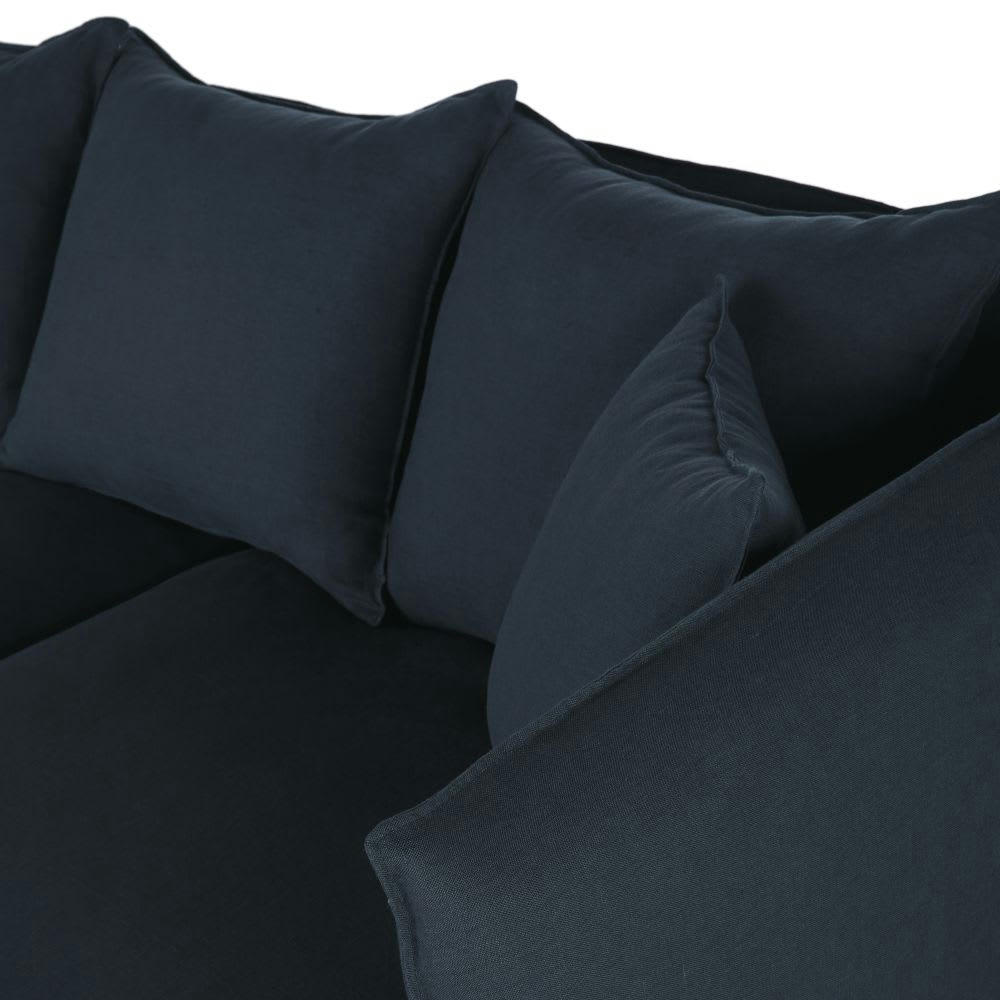 Louvain - Housse de canapé d'angle droit en lin froissé bleu nuit