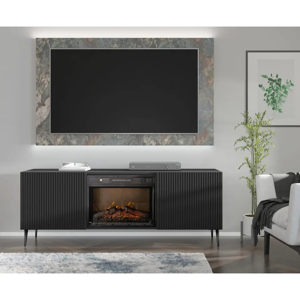 Ravenna B TV -meubel 2D 170 cm met open haard zwart mat