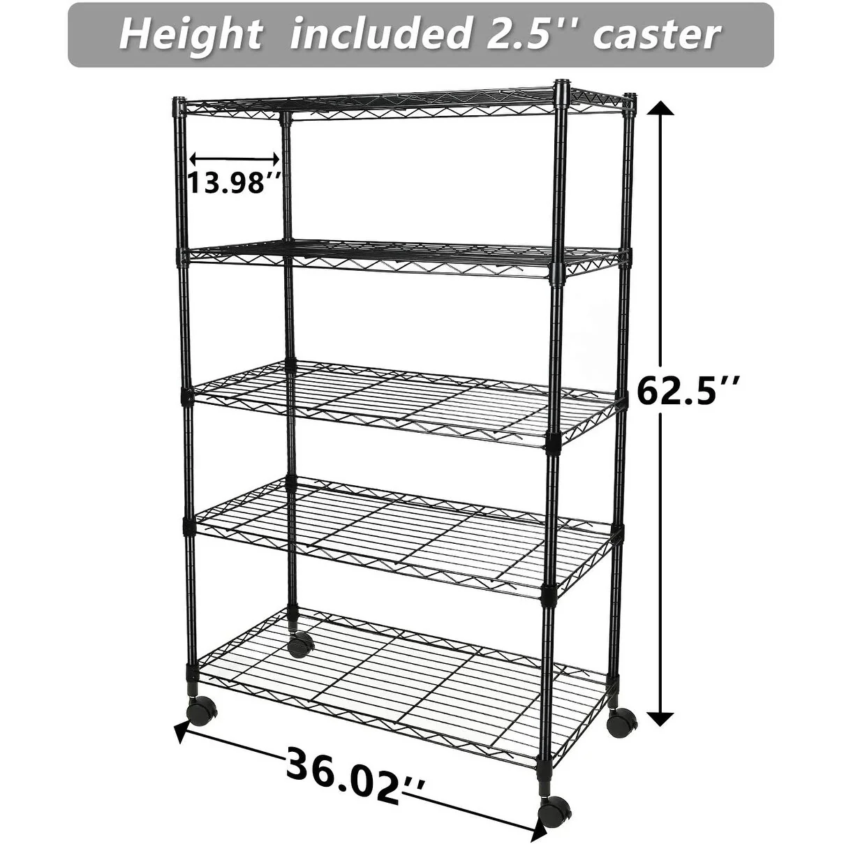 5 Tier Metal Shelving Unit Storage Shelves Heavy Duty with Wheels