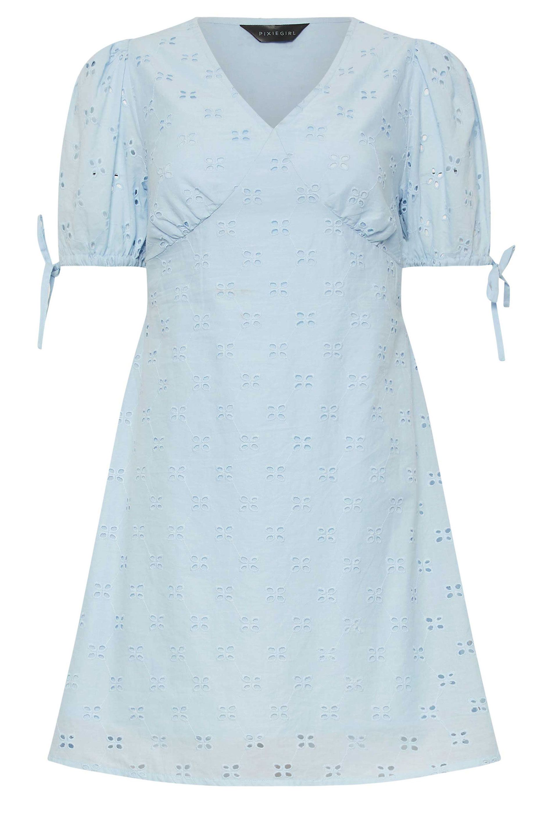 PixieGirl Petite Tie Sleeve Broderie Mini Dress