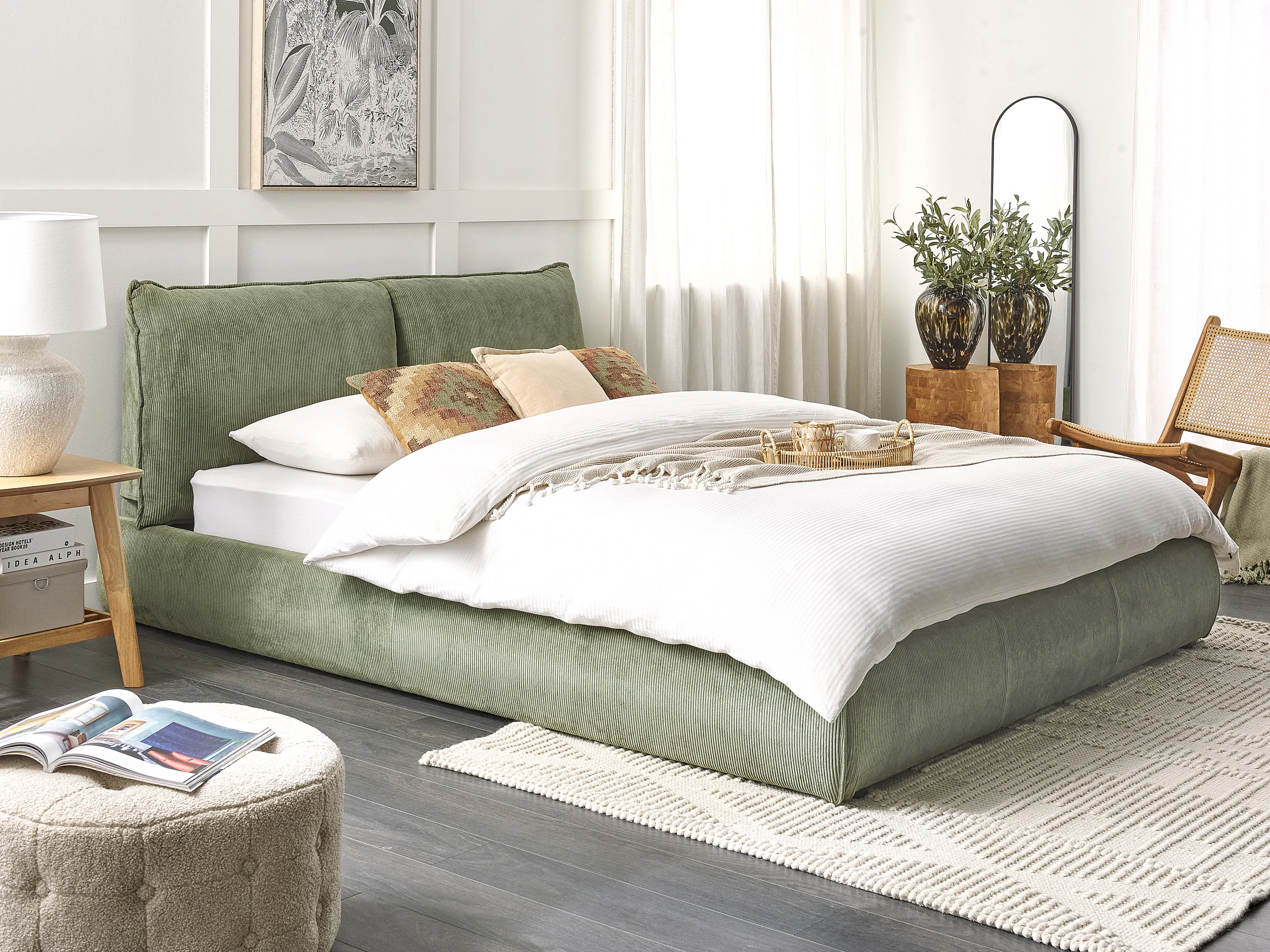 Bed Corduroy VINAY 160 x 200 cm (EU King Size) Olive Green