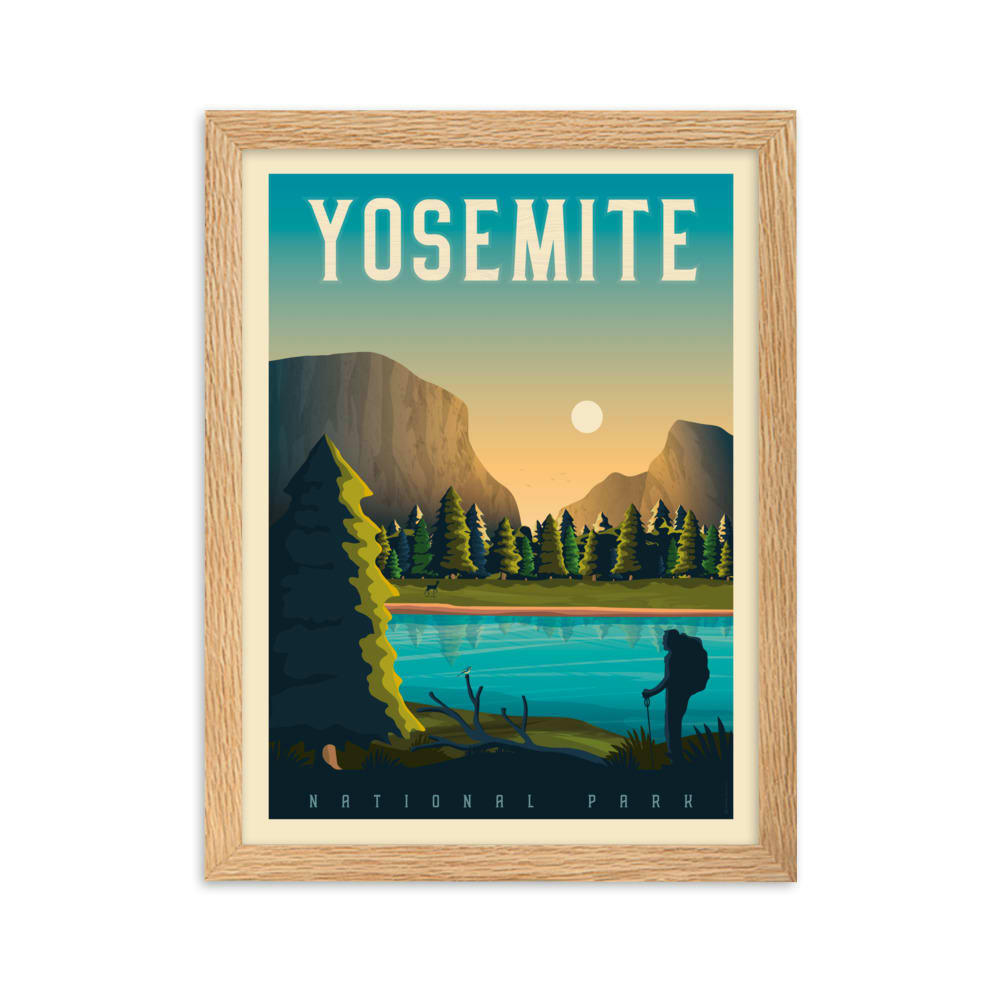 - Affiche Yosemite National Park Etats-Unis avec Cadre (Bois) 21x29,7 cm