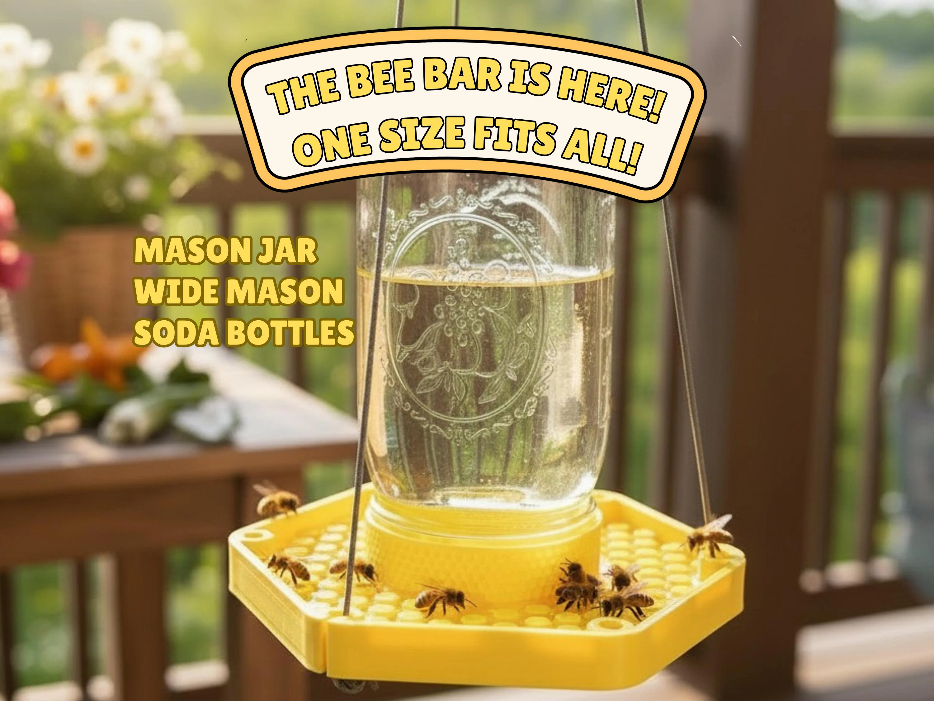 Bee Watering Station for Mason Jars – Pollinator Hydration Tray with Honeycomb Landing Pad