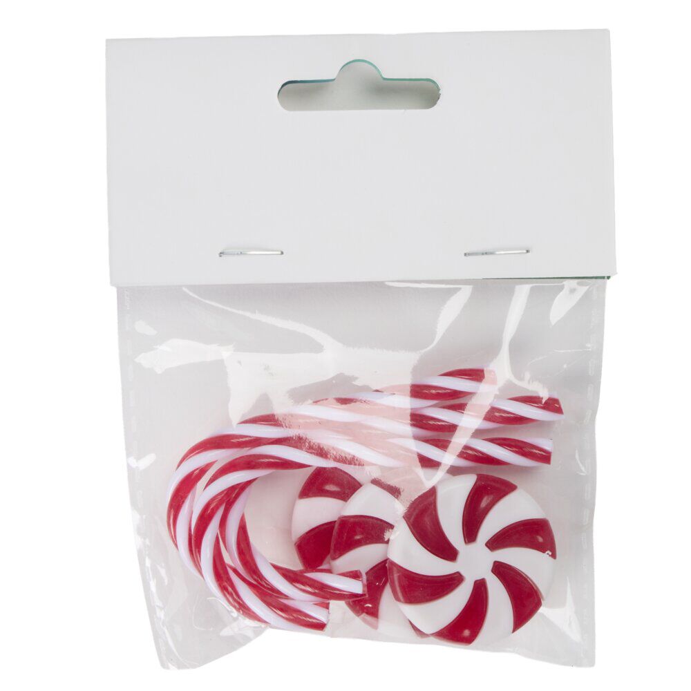 Décoration de table X6 pcs confiserie de No&euml;l L2X2XH0,2 cm rouge et blanc