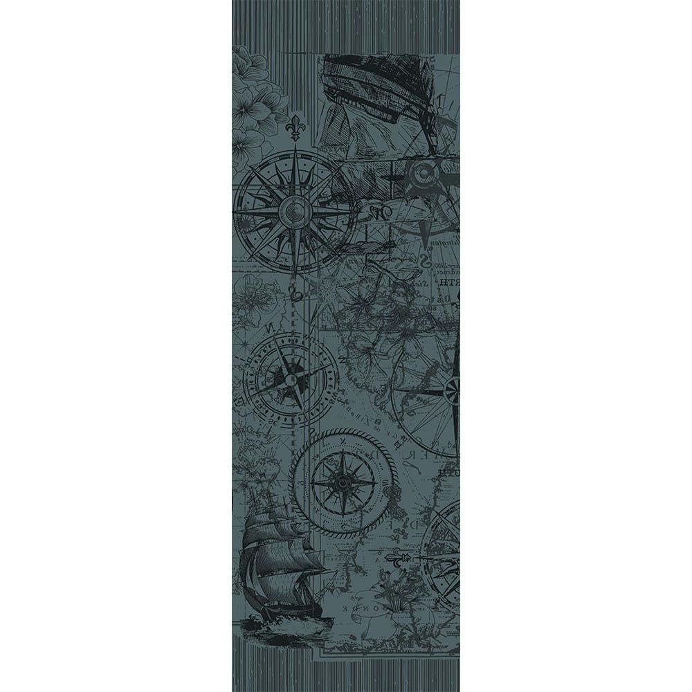 ROSE DES VENTS ENCRE - Chemin de table antitache déperlant pur coton noir 180X60