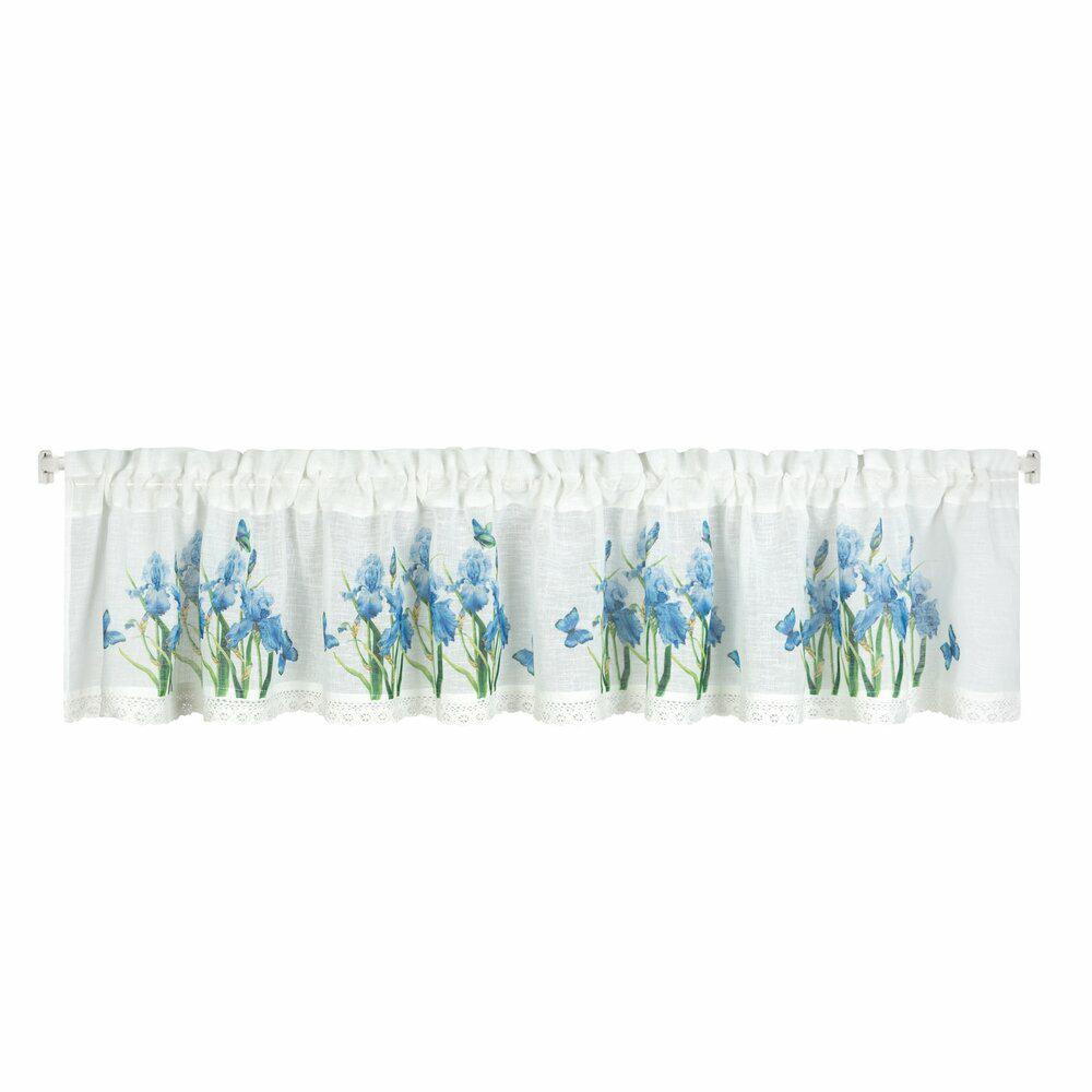 Firana zazdrostka ALA 30x150 cm Biała kwiaty irysy do kuchni