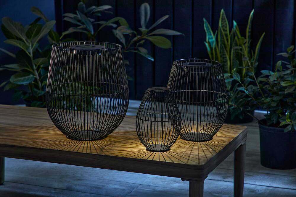 CANVAS Shore Black Wire Outdoor Solar Powered Nesting Lanterns, 3-pk
