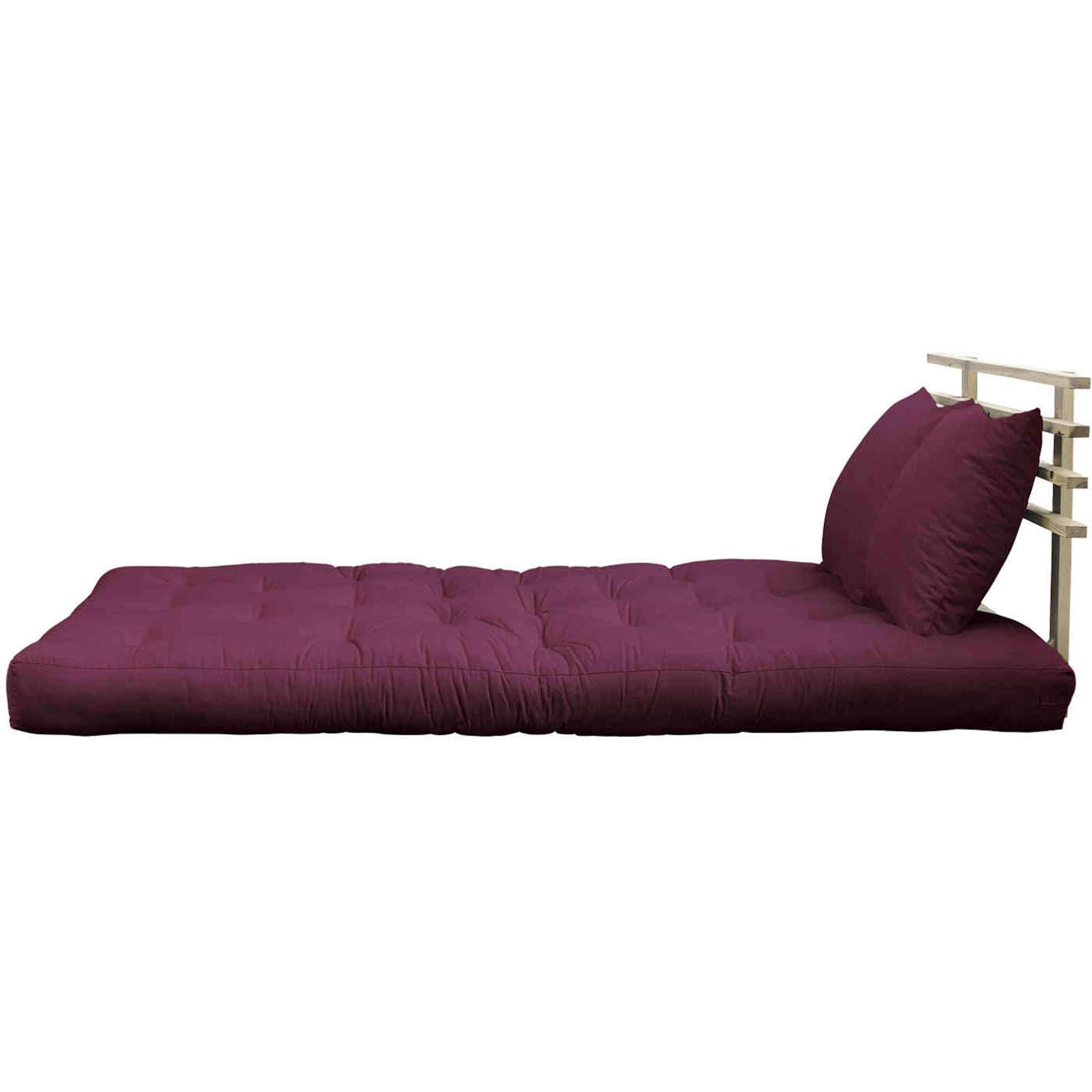 - Tête de lit en pin massif avec futon bordeaux 140x200