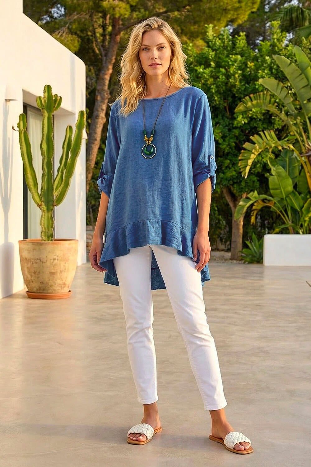 Roman Necklace Frill Hem Tunic Top