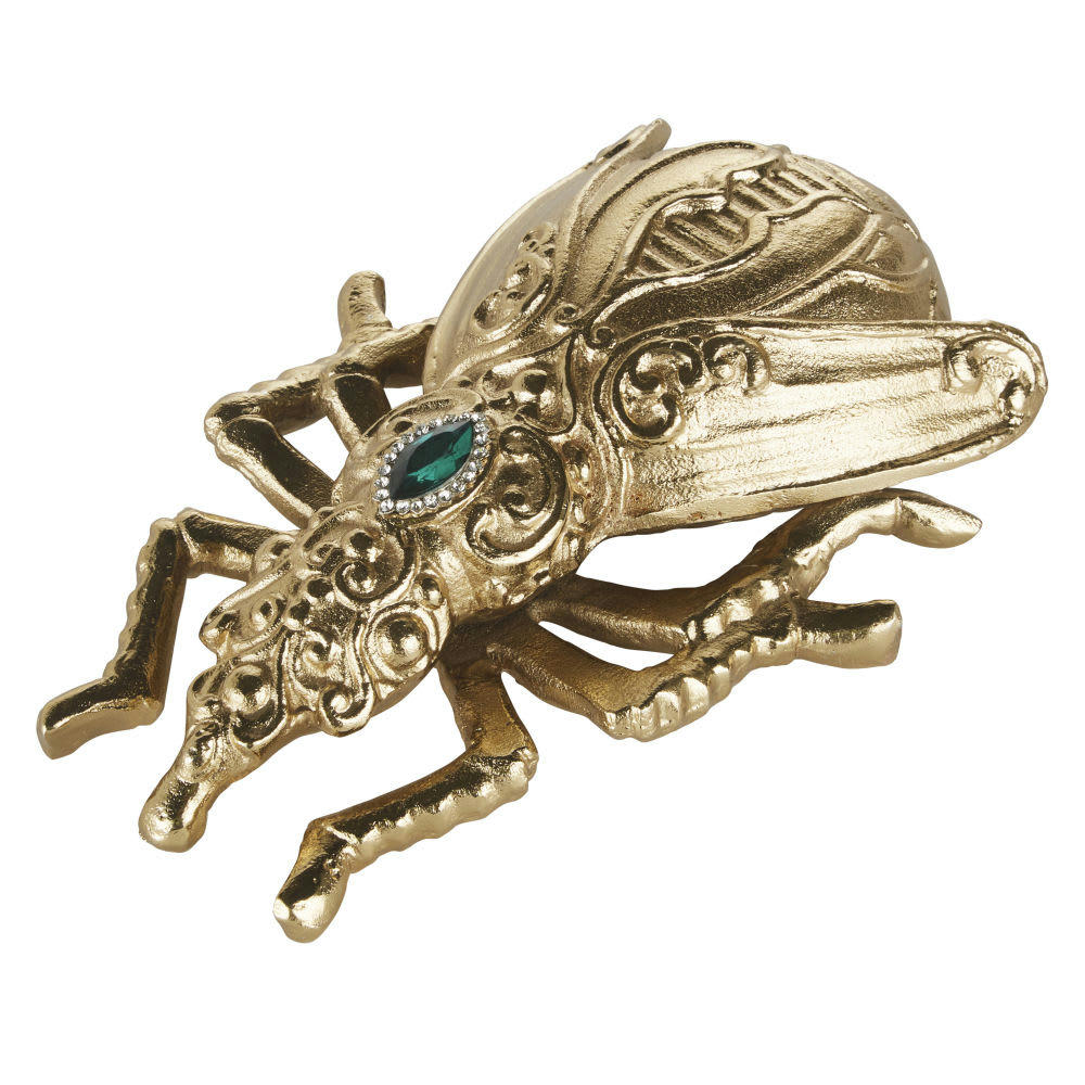 - Déco à poser insecte en métal doré et pierre verte H21