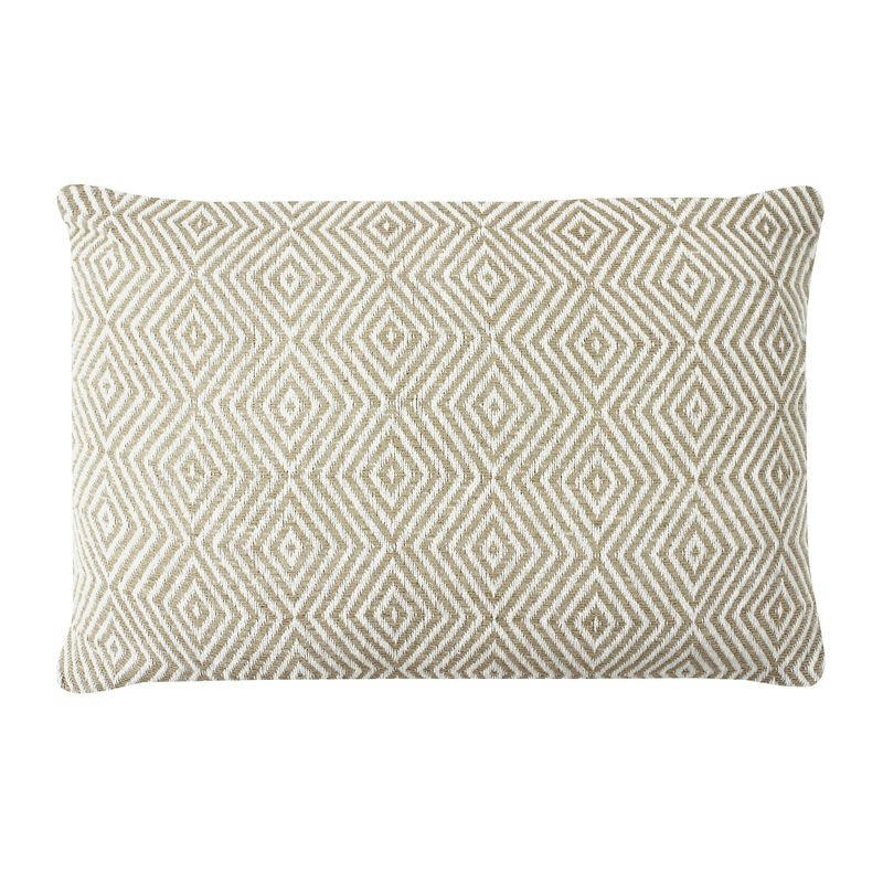 ESCAPADE - Coussin ethnique motif ikat blanc et beige 60x40