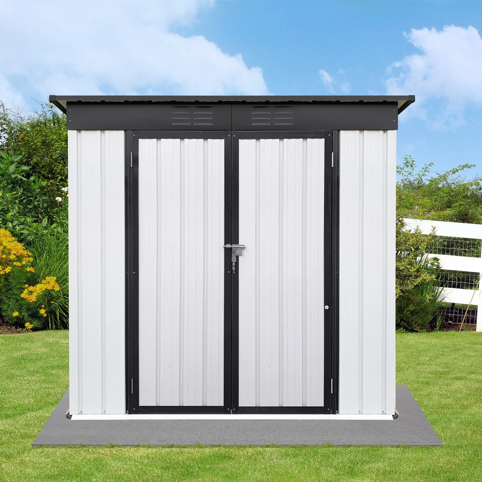 Metal Garden Shed Tool Shed with Waterproof Roof Pent Garden Shed Storage Shed with Lockable Doors for Outdoor