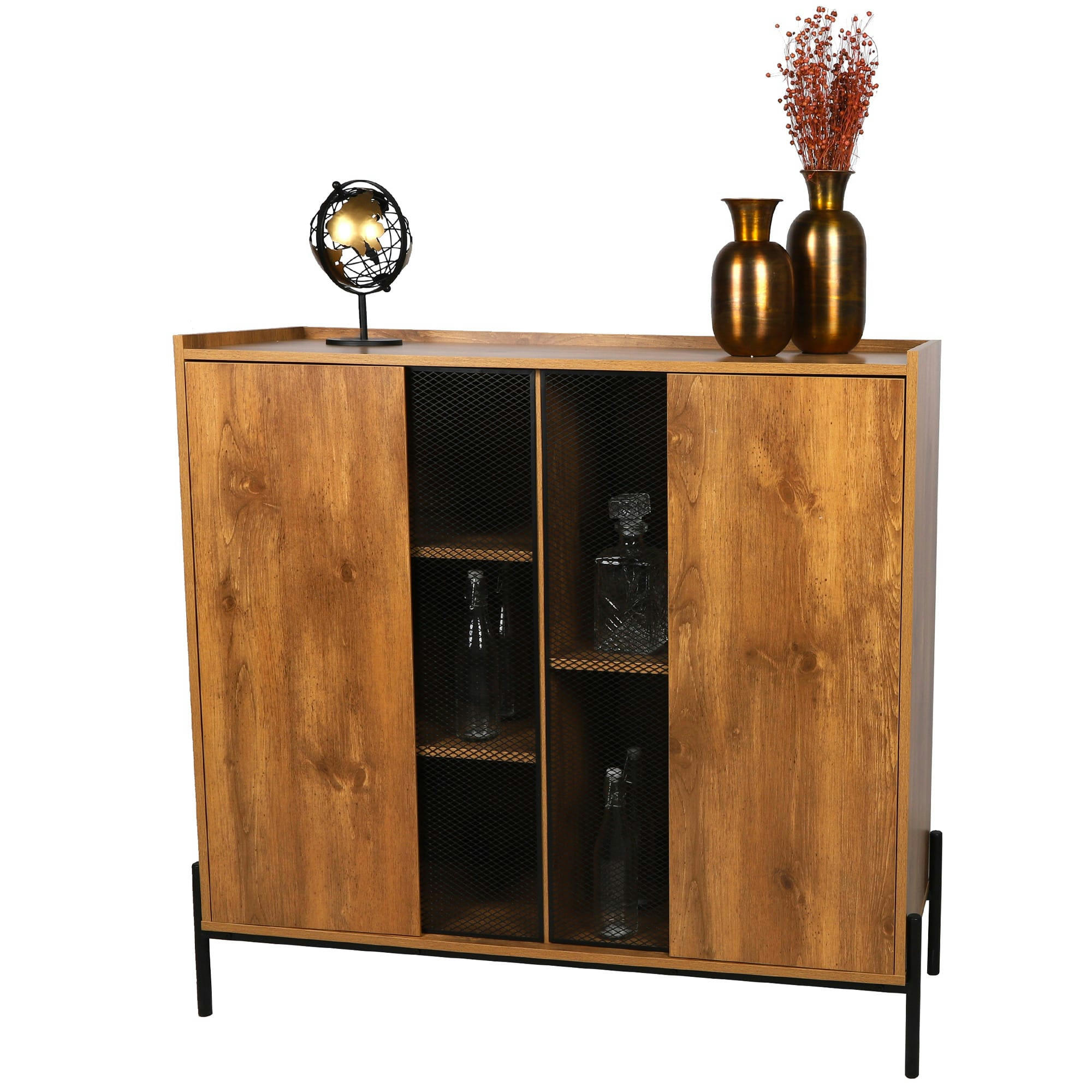 - Buffet 2 portes bois et métal noir 118x40x110cm
