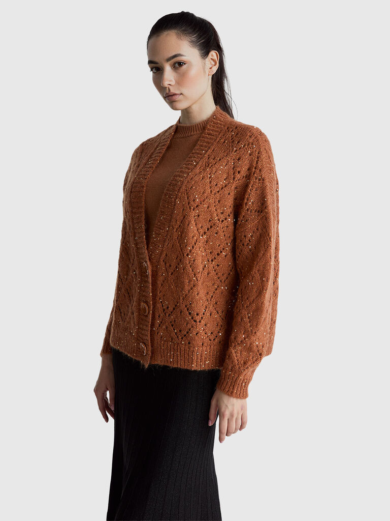 Perforated cardigan with sequins