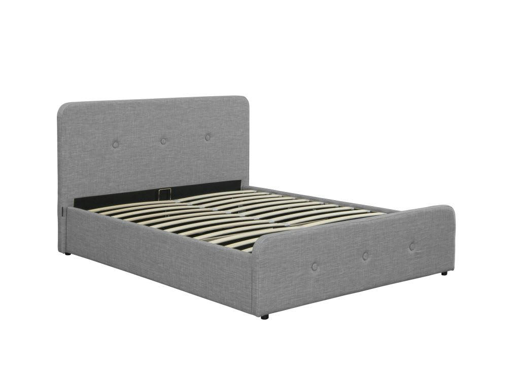 BELLY - Cadre de lit tissu, tête de lit, sommier, coffre -Gris clair-140x190cm