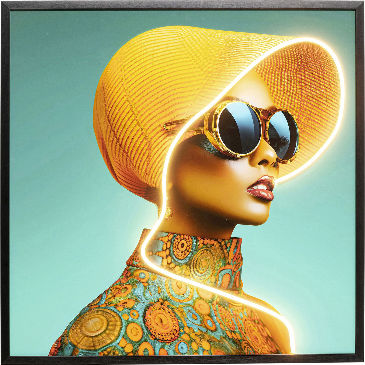 Kare Design Schilderij LED gele hoed vrouw 80x80cm