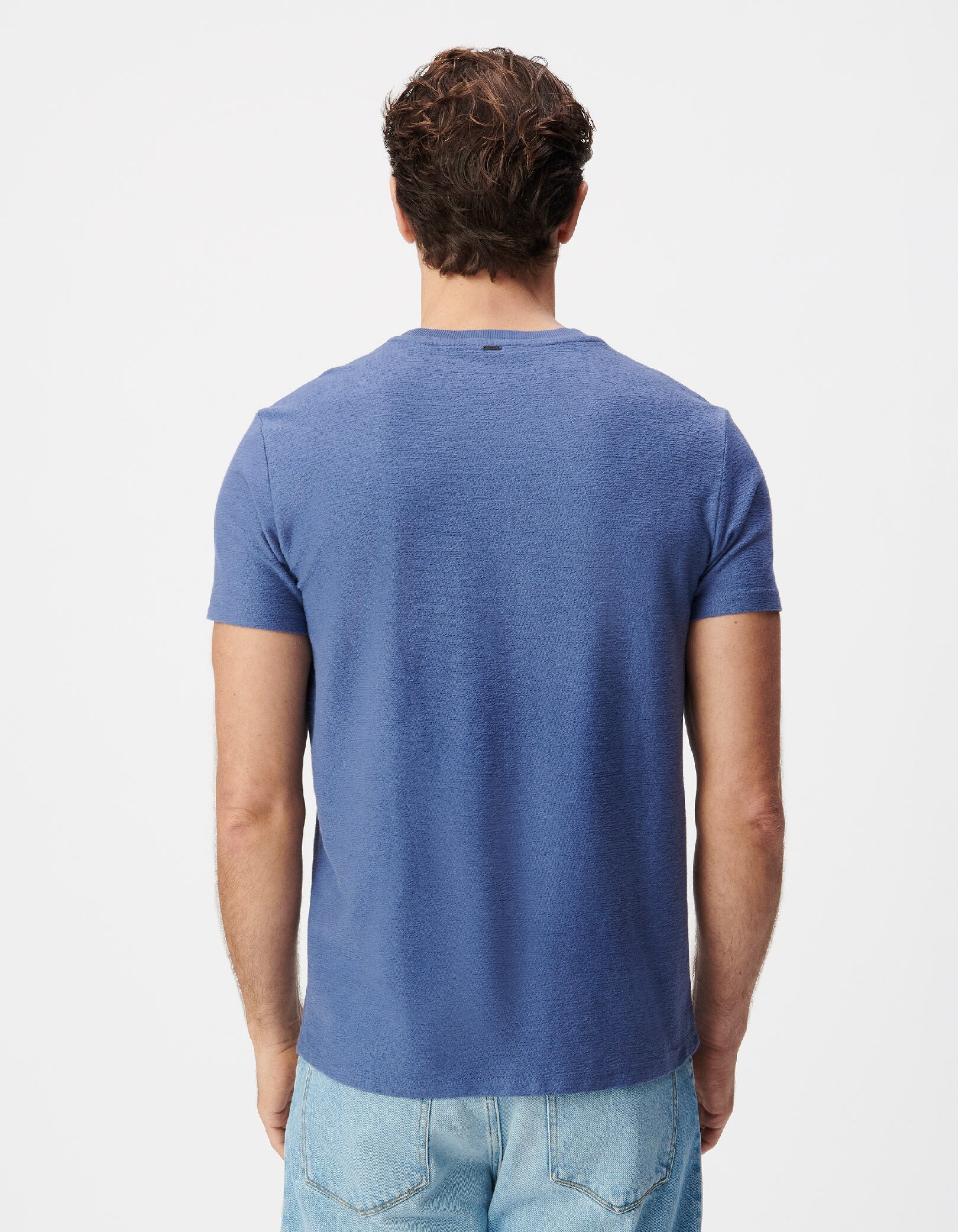 T-shirt col rond bleu maille relief Homme