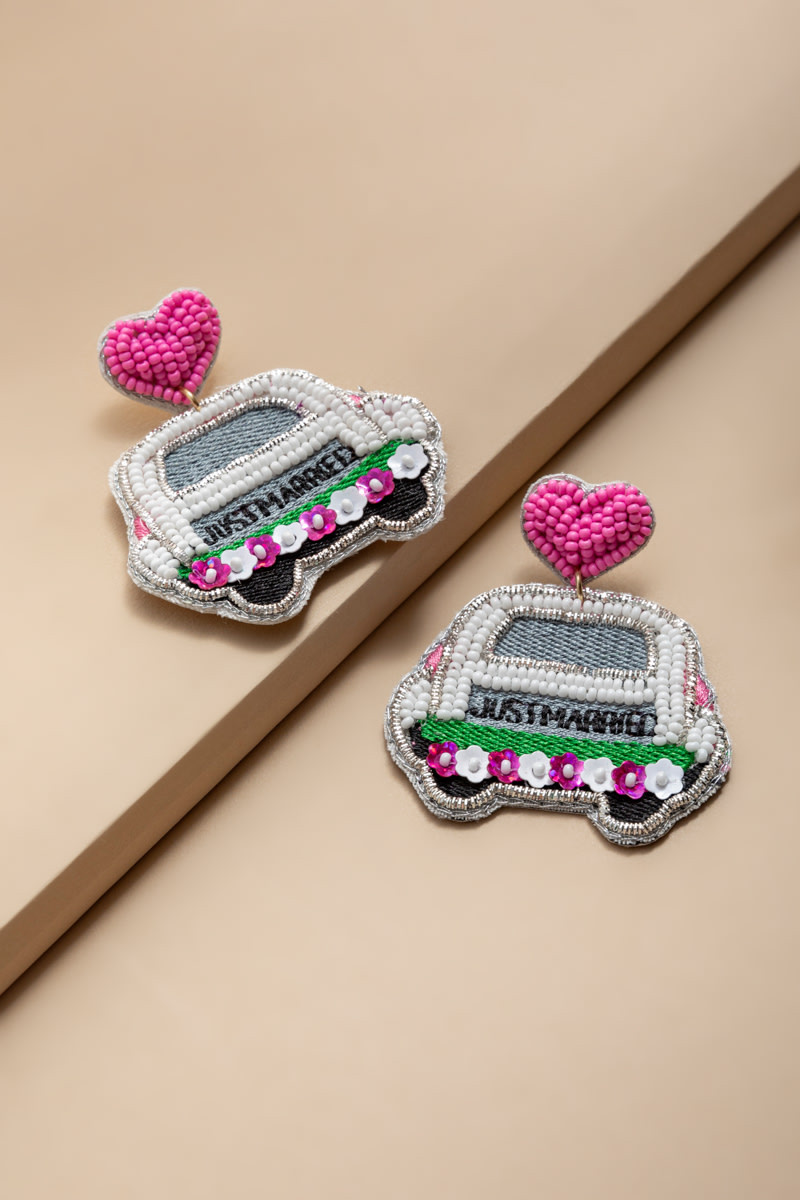 Just Married Seed Bead Drop Earrings