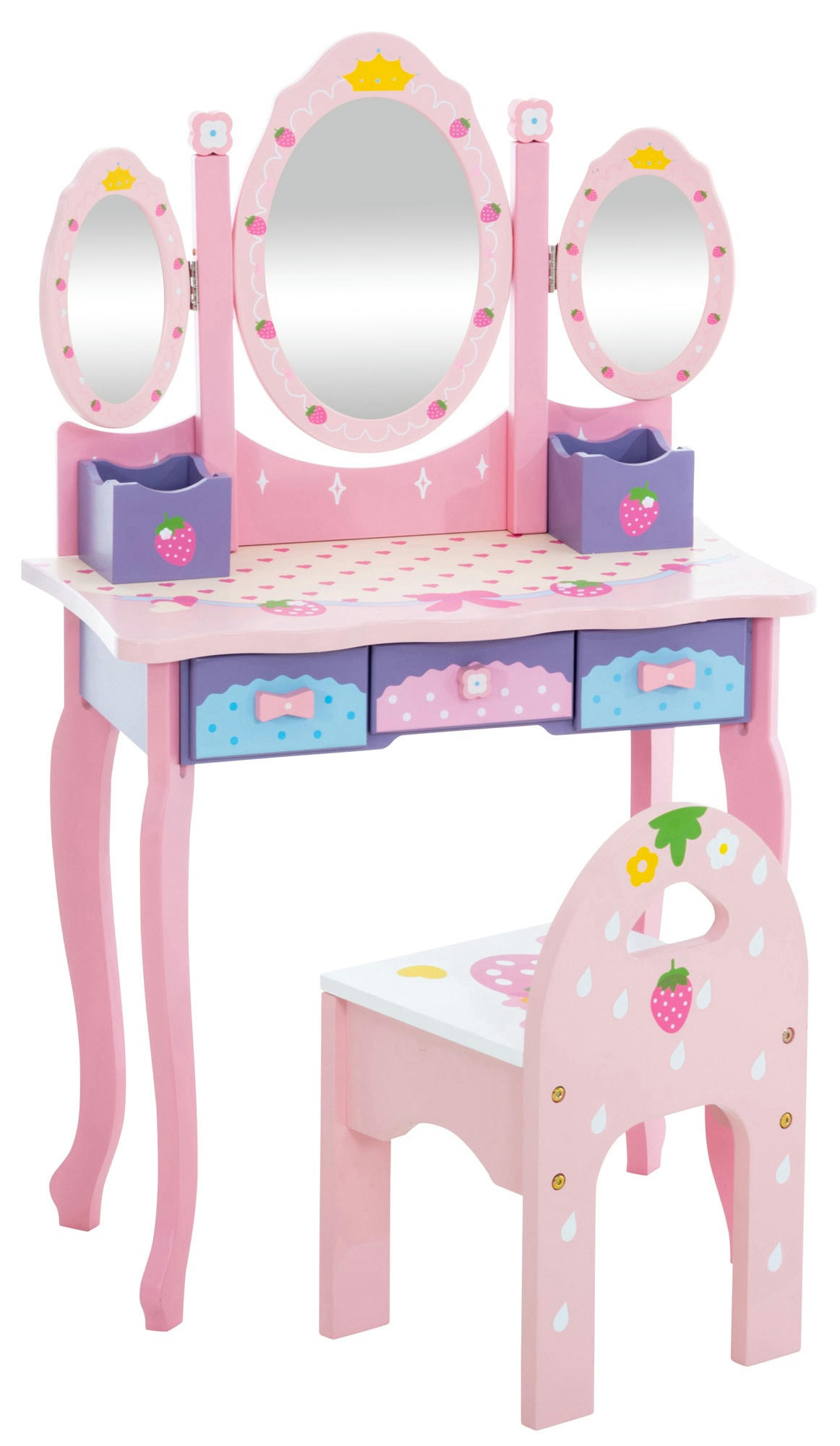 EMILIA - Coiffeuse pour enfant avec tabouret en bois Rose