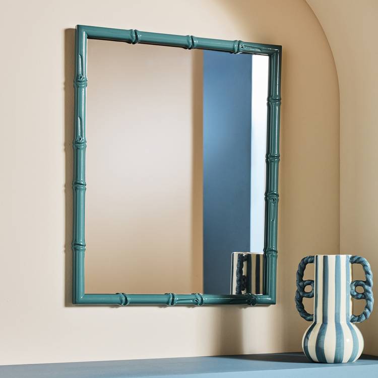 Habitat Bamboo Effect Blue Wooden Wall Mirror - 52x42cm
