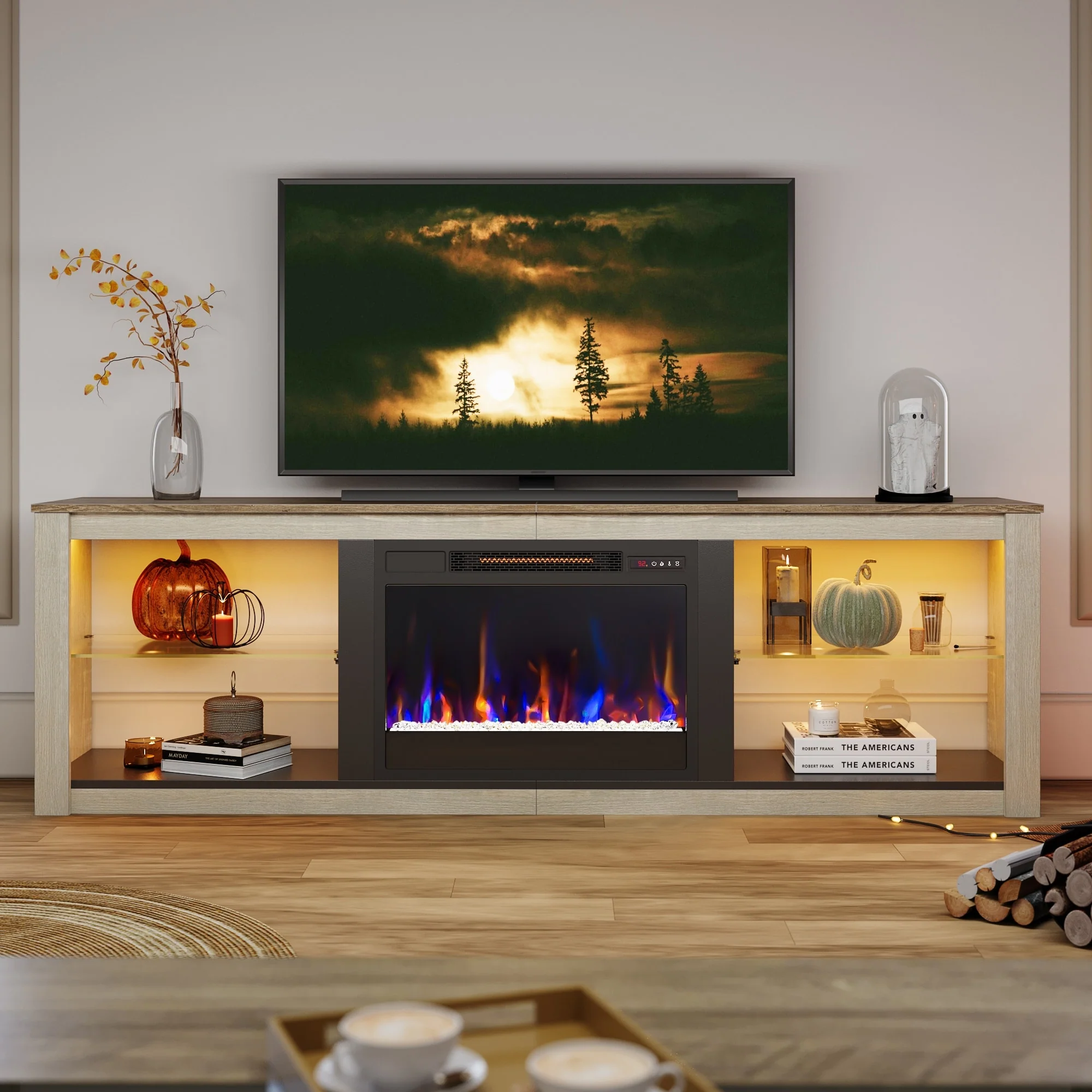 TV Stand for TVs up to 75 with Fireplace, LED Entertainment Center - 71 inch
