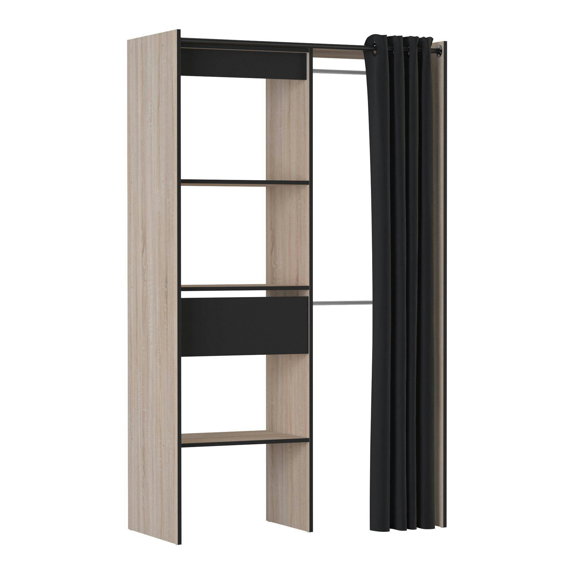 DOMPIERRE - Armoire extensible effet bois clair et noir