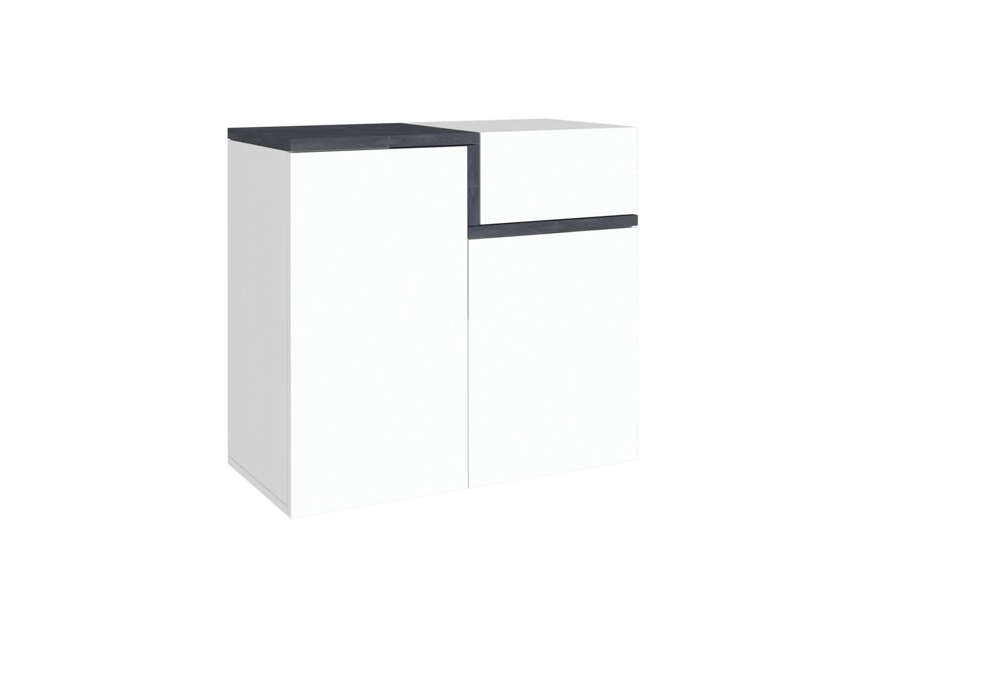 RYAN - Meuble à chaussures effet bois blanc brillant gris ardoise