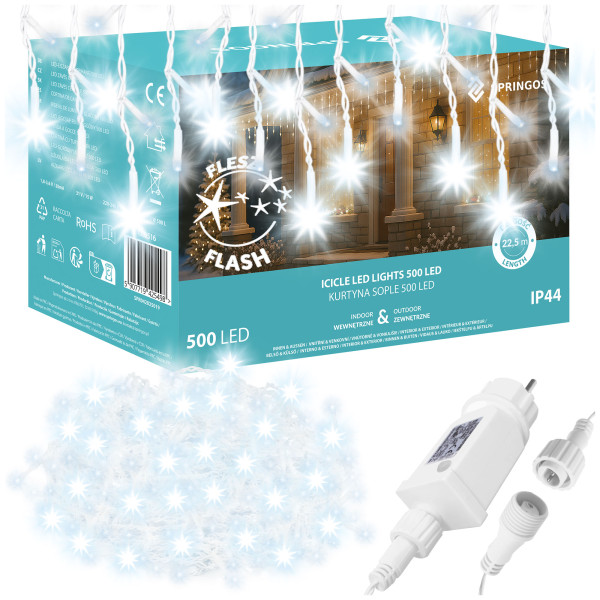 Kurtyna świetlna 500 led girlanda lampki zew. zimny biały