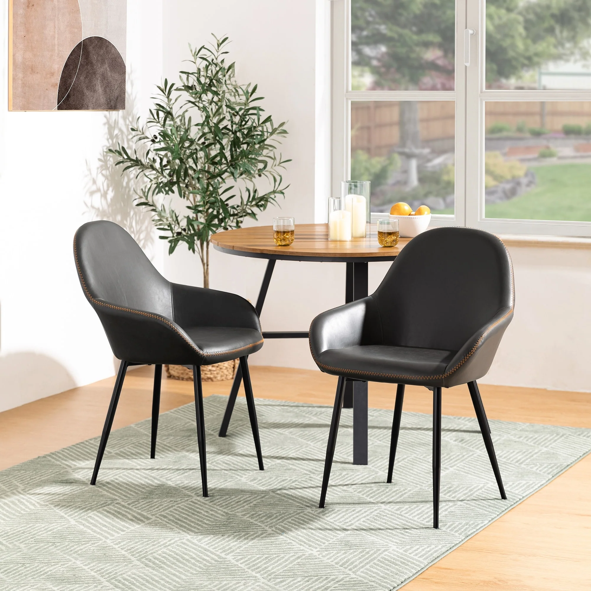 Glitzhome Set of 2/4/6 Mid-Century Modern Faux Leather Accent Dining Chairs