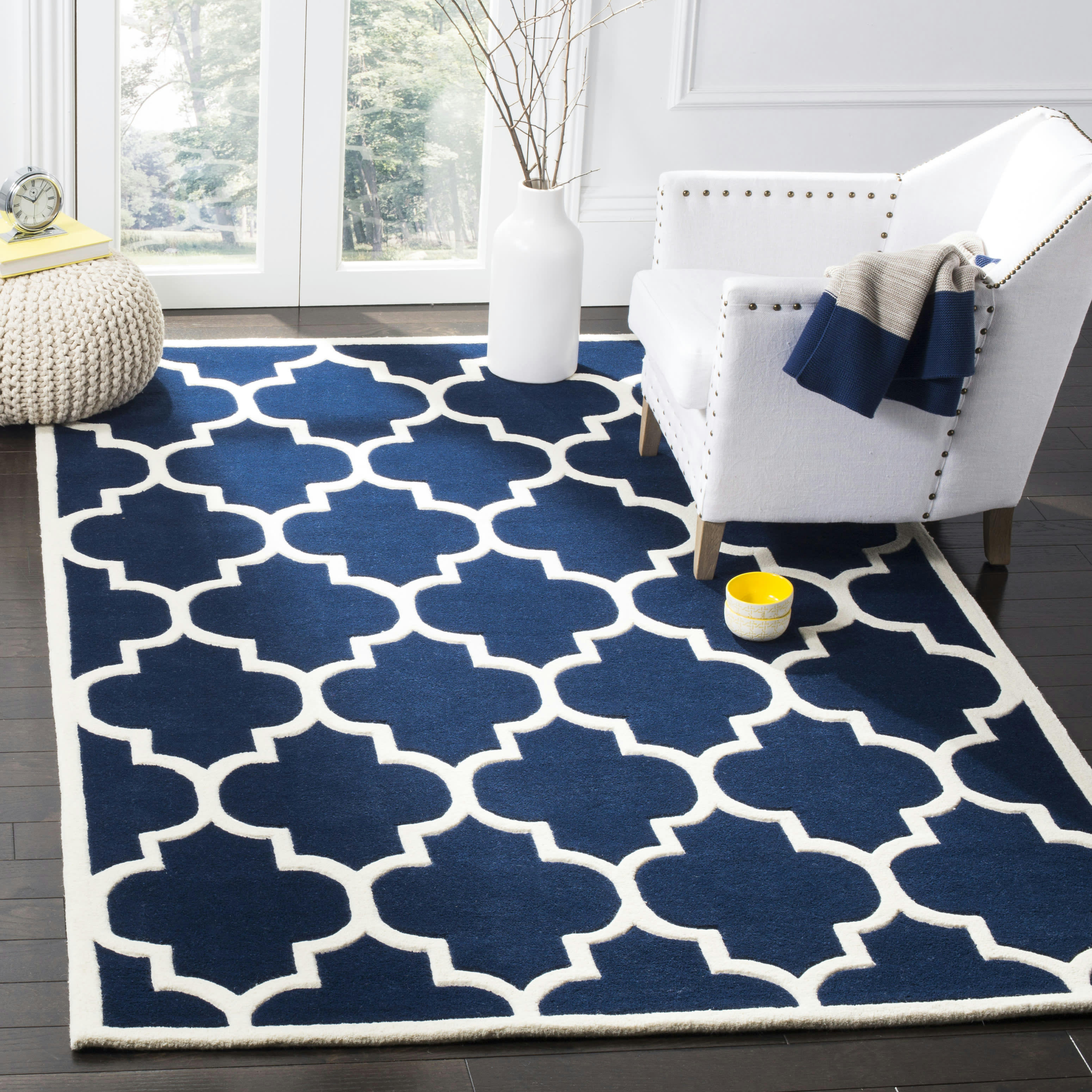 CHATHAM - Tapis de salon interieur en bleu fonce & ivoire, 152 x 244 cm