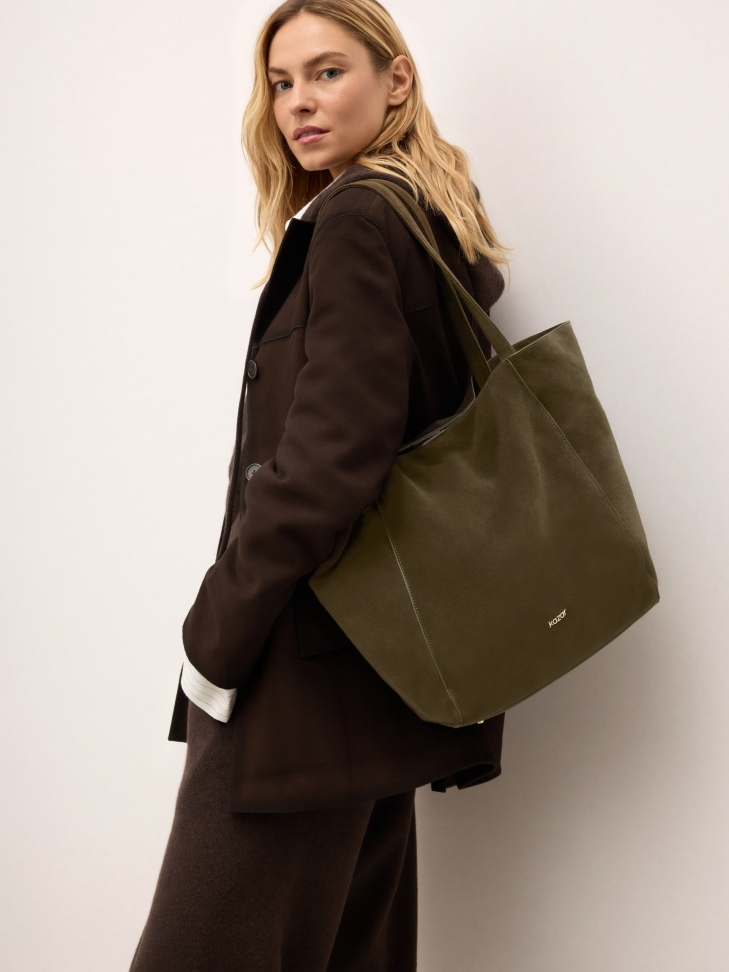 Large suede shoulder bag