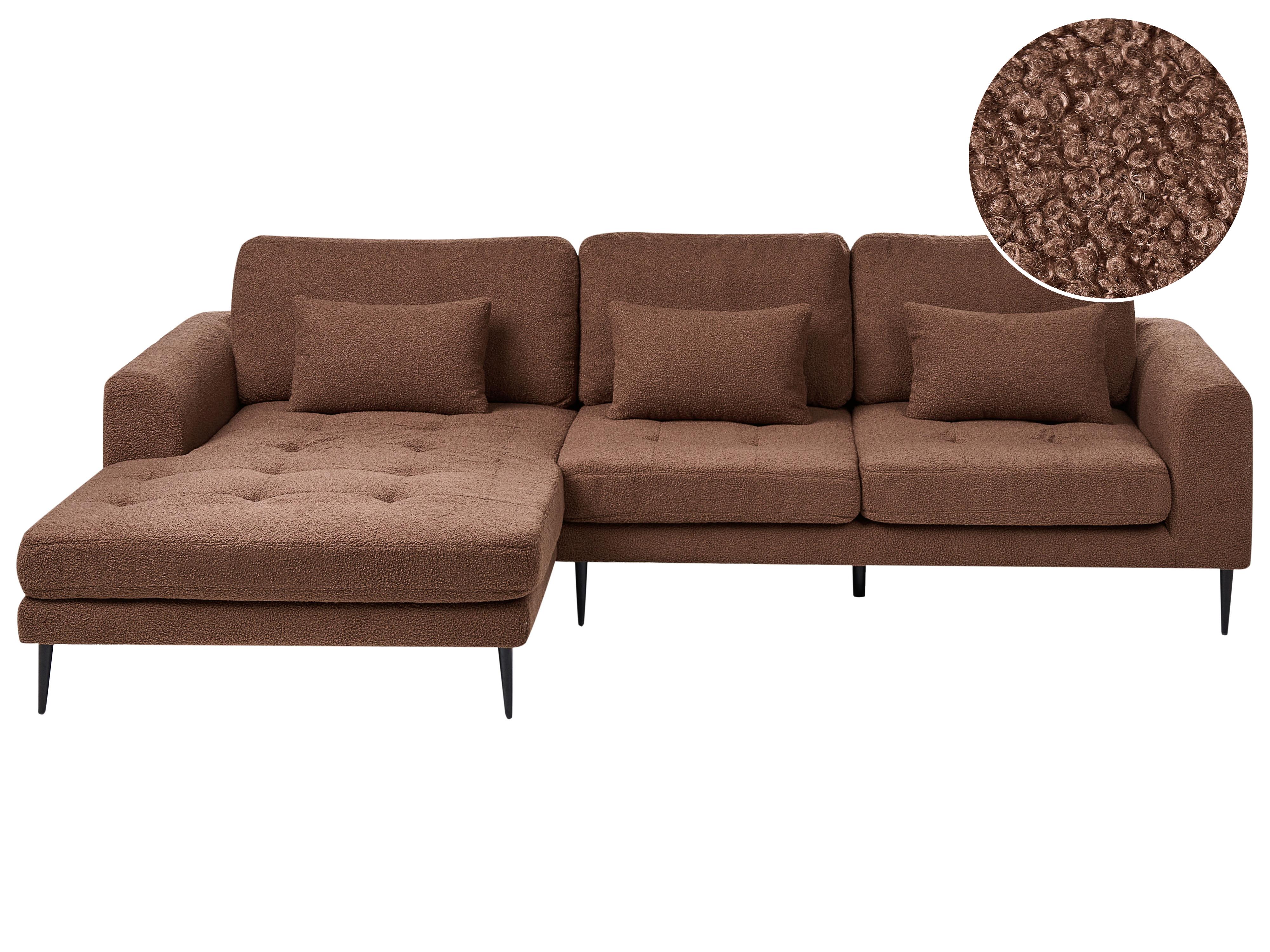 Corner Sofa 3 Seater FLAM Boucle Brown Left Hand