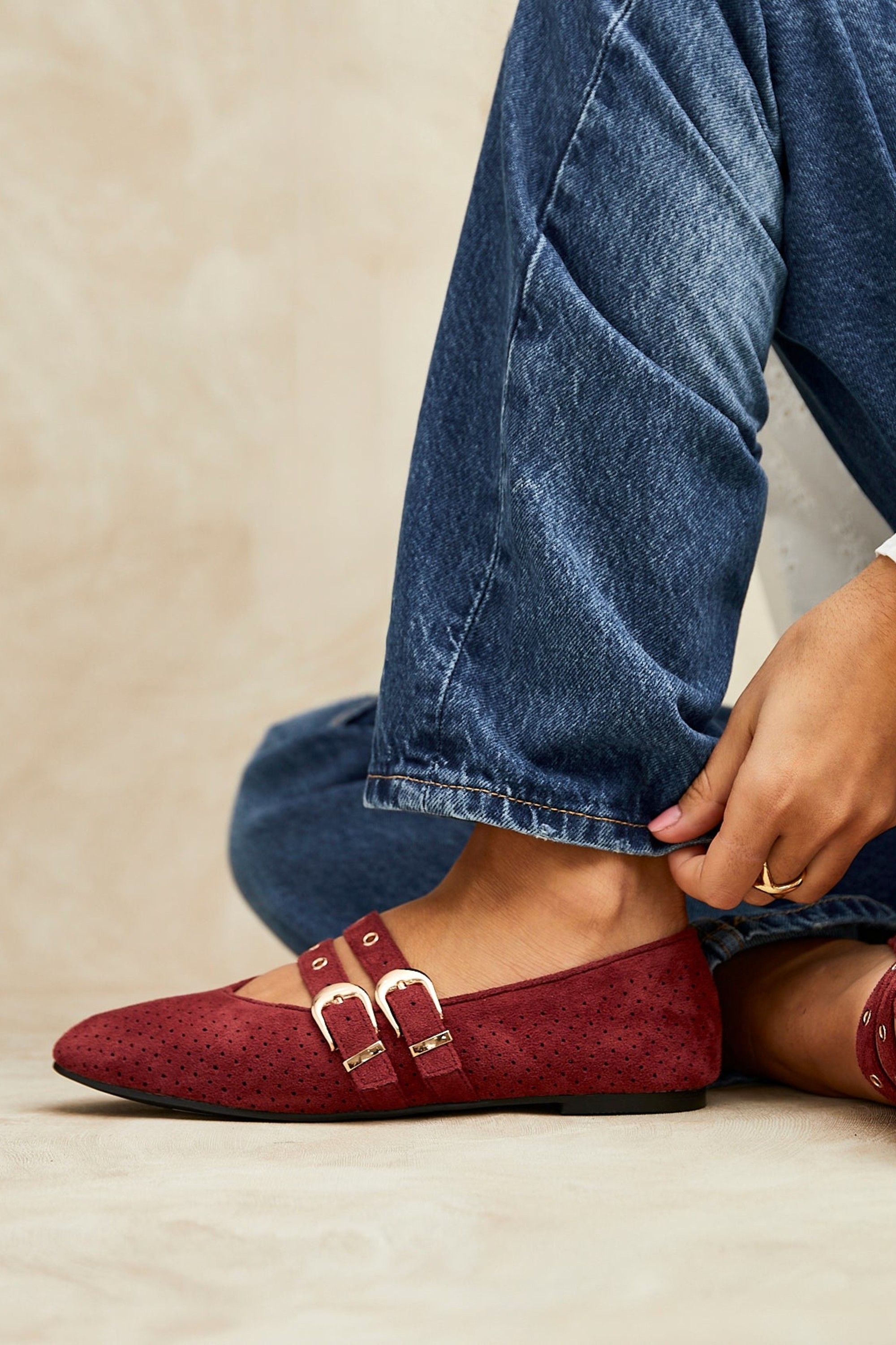 Linzi Rogue Red Ballet Flats With Eyelet Detail