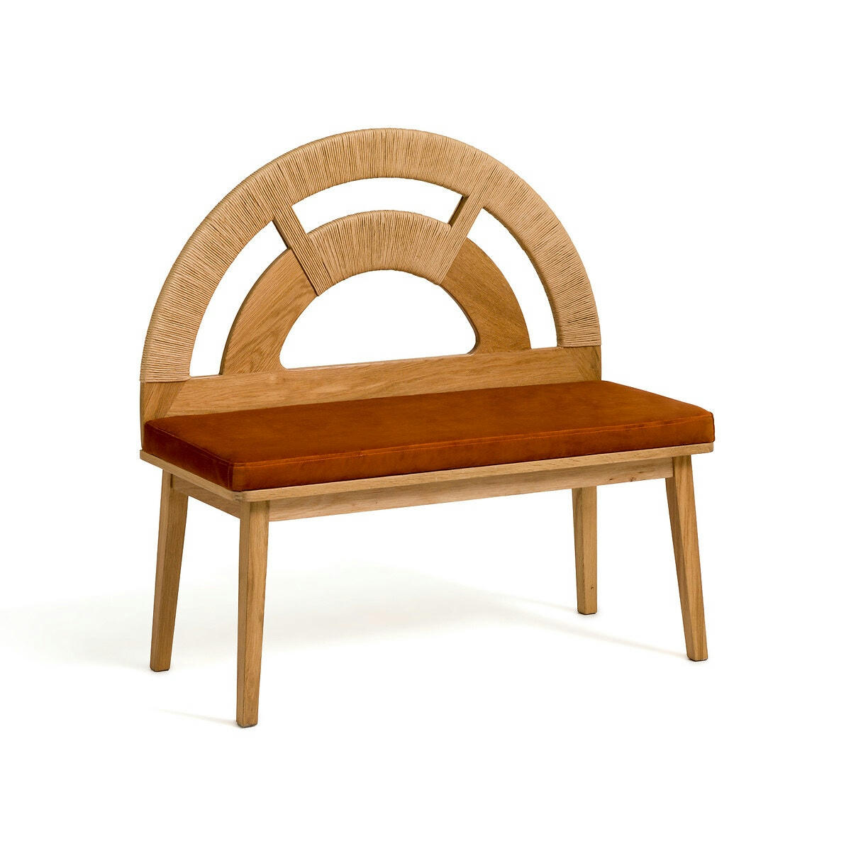Banc d’entrée en chêne et corde de papier, Menorca
