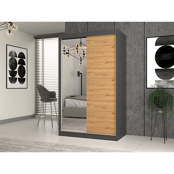 PAOLO - Armoire à 2 portes coulissantes - 1 miroir - L. 120 cm - Dressing de chambre 2 portes
