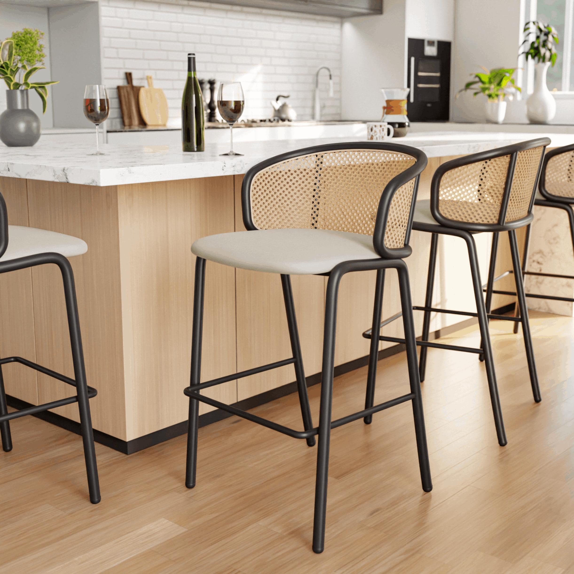 LeisureMod Ervilla Bar Stool with Black Powder Coated Steel Frame Set of 2 - 37