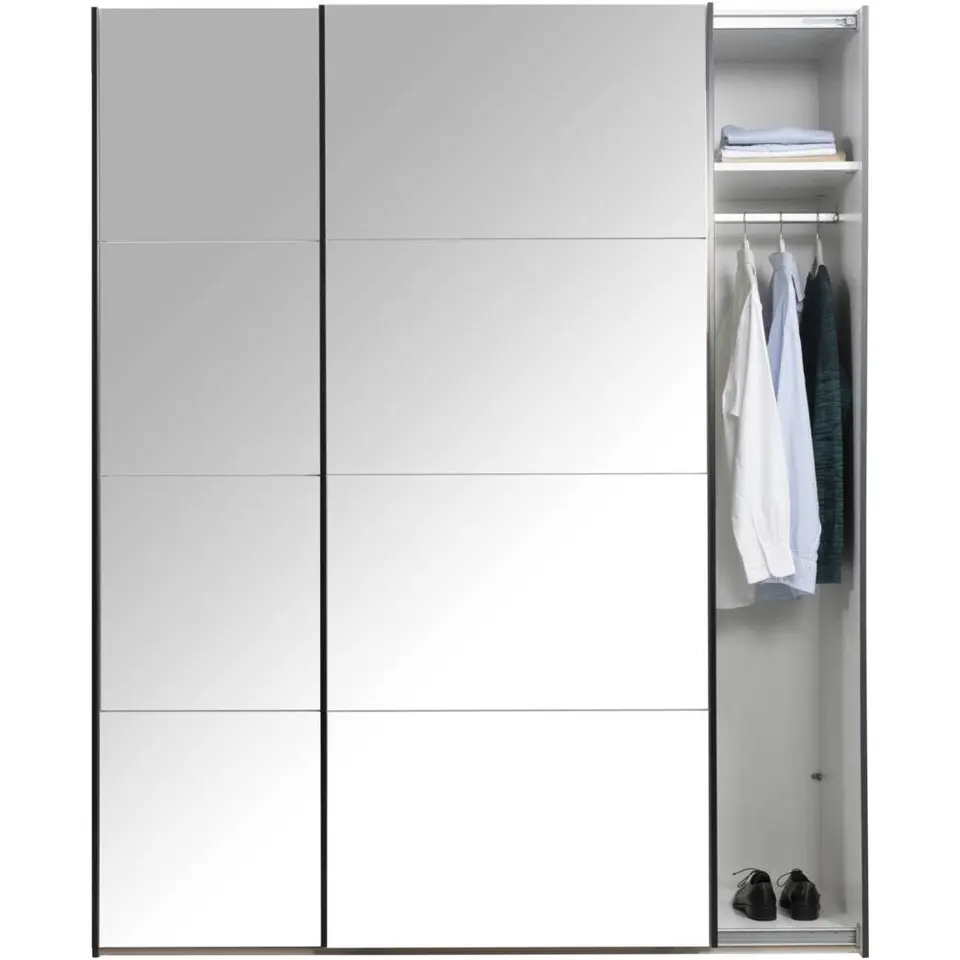 Schuifdeurkast Bergamo met spiegeldeuren - antraciet - 221x178,5x66,6 cm