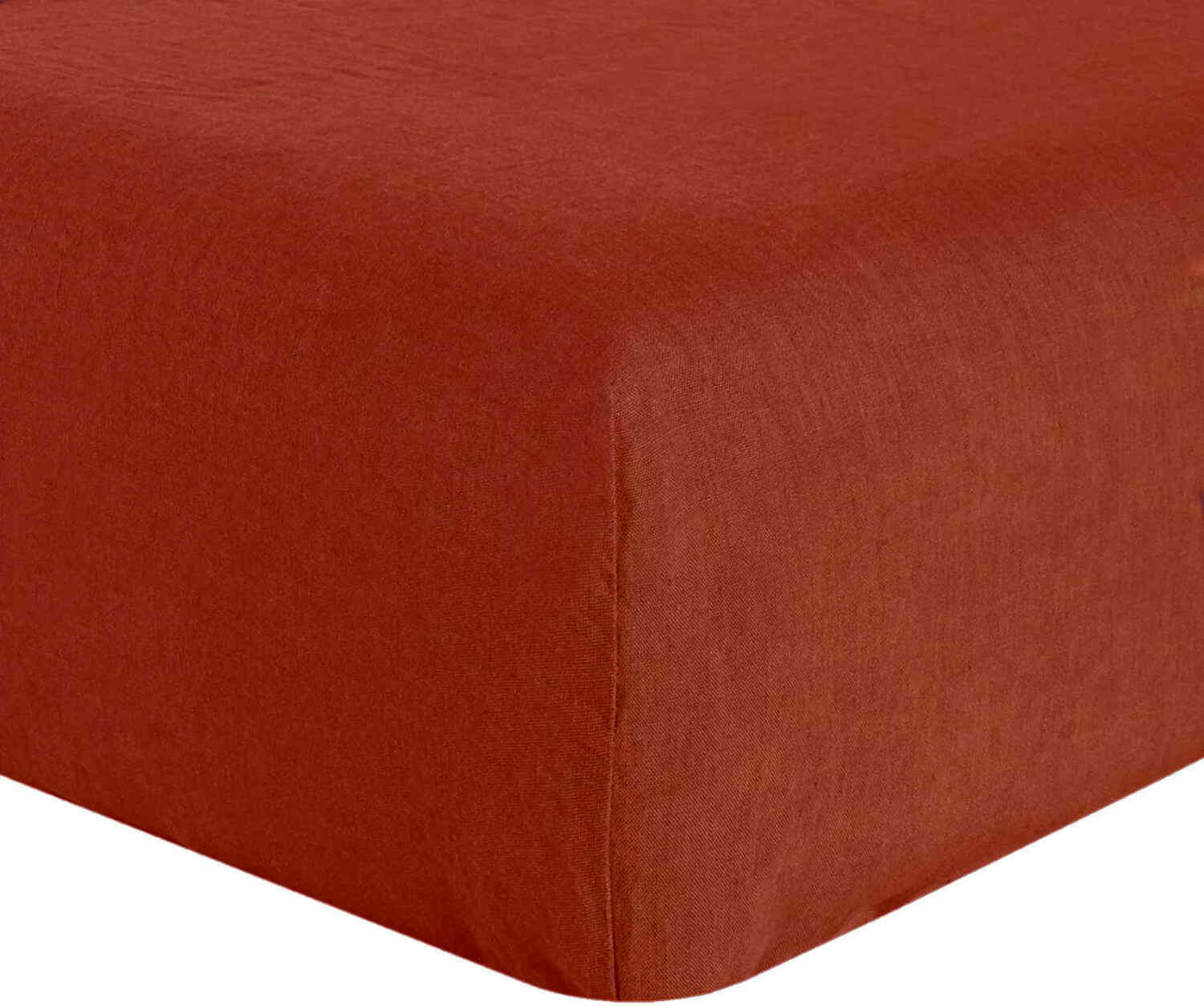 ROUGE - Drap Housse lin lave rouge 180x200 cm