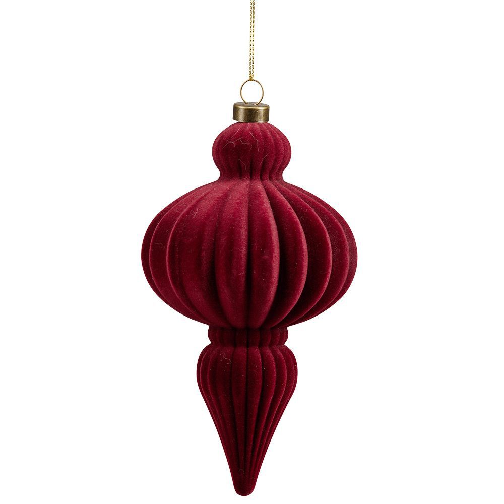 Décoration de No&euml;l goutte à suspendre velours rouge H.16 cm