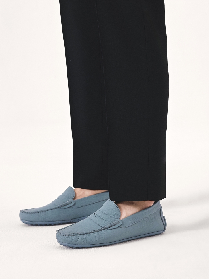 Blue men's leather moccasins