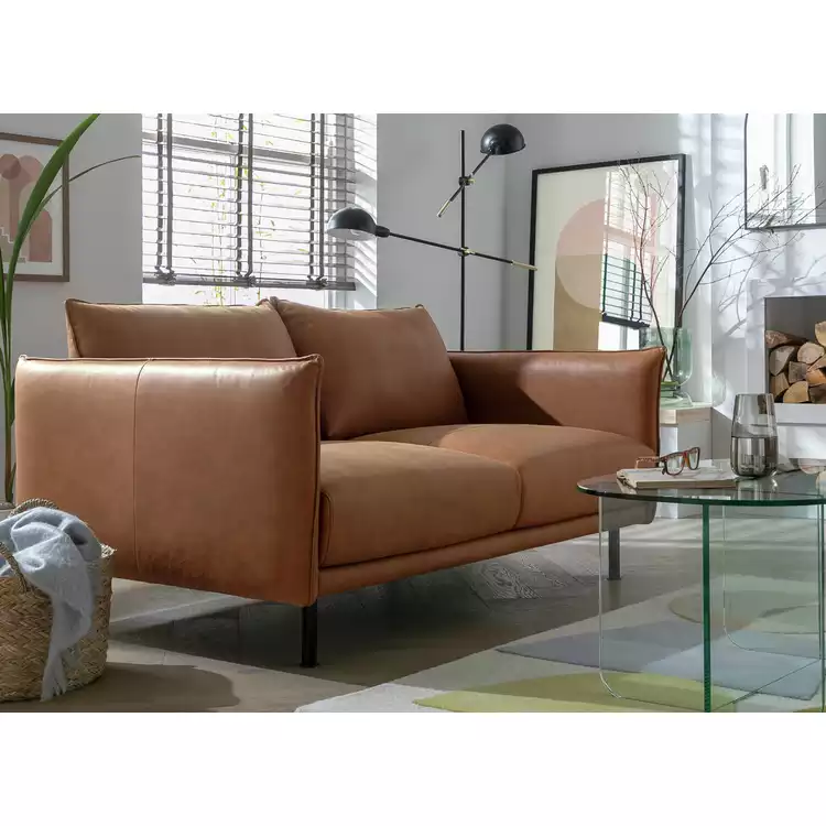 Habitat Moore Leather 2 Seater Sofa - Tan
