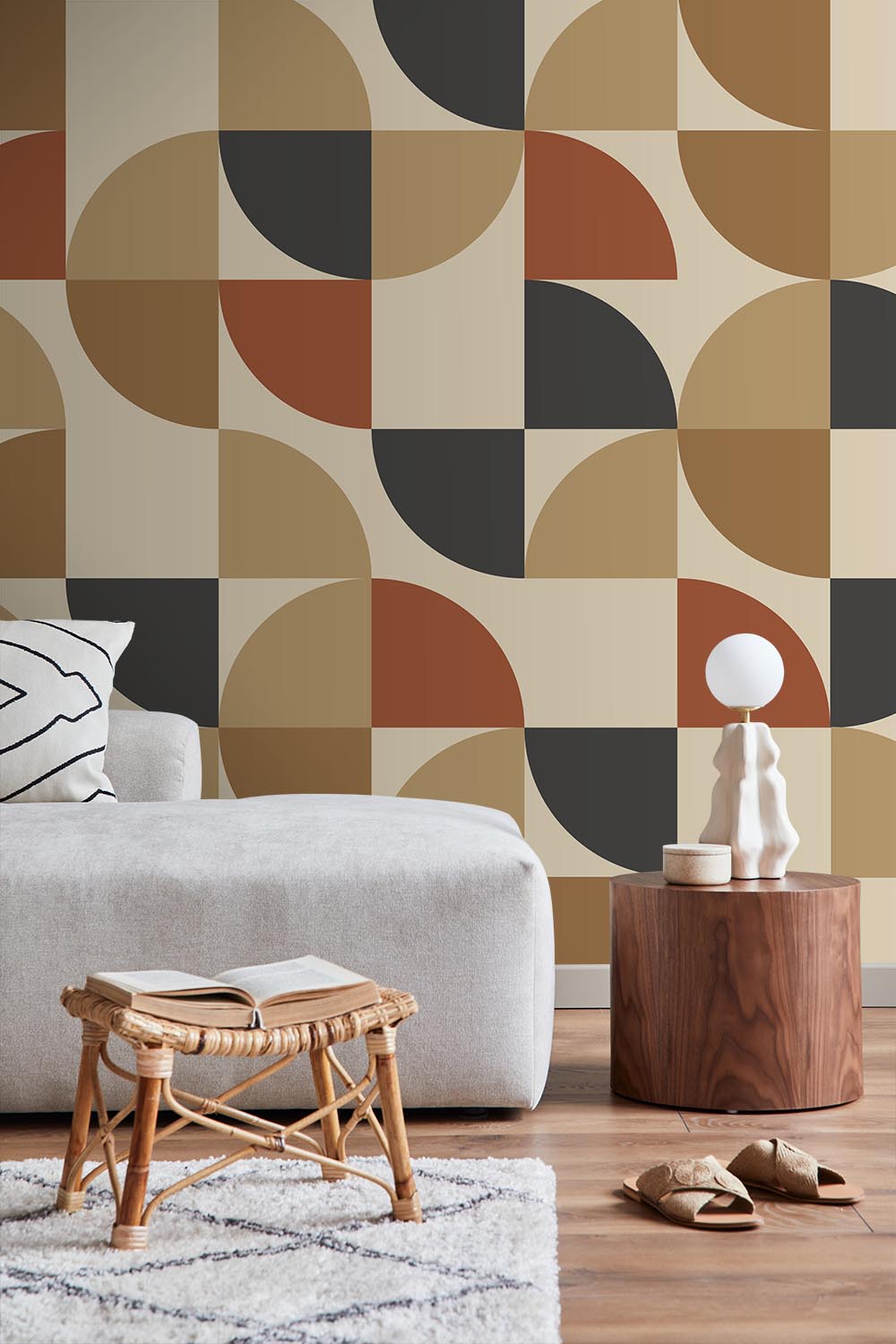 ESTAhome fotobehang geometrische vormen beige, terracotta en antraciet grijs - 250 x 279 cm - 159389