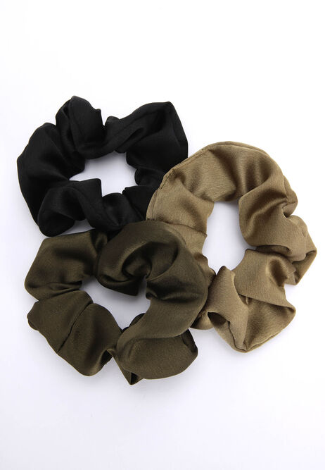 Womens 3pk Green Satin Scrunchies