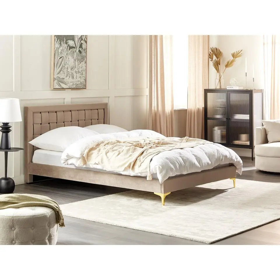 LIMOUX - Tweepersoonsbed - Taupe - 140 x 200 cm - Fluweel