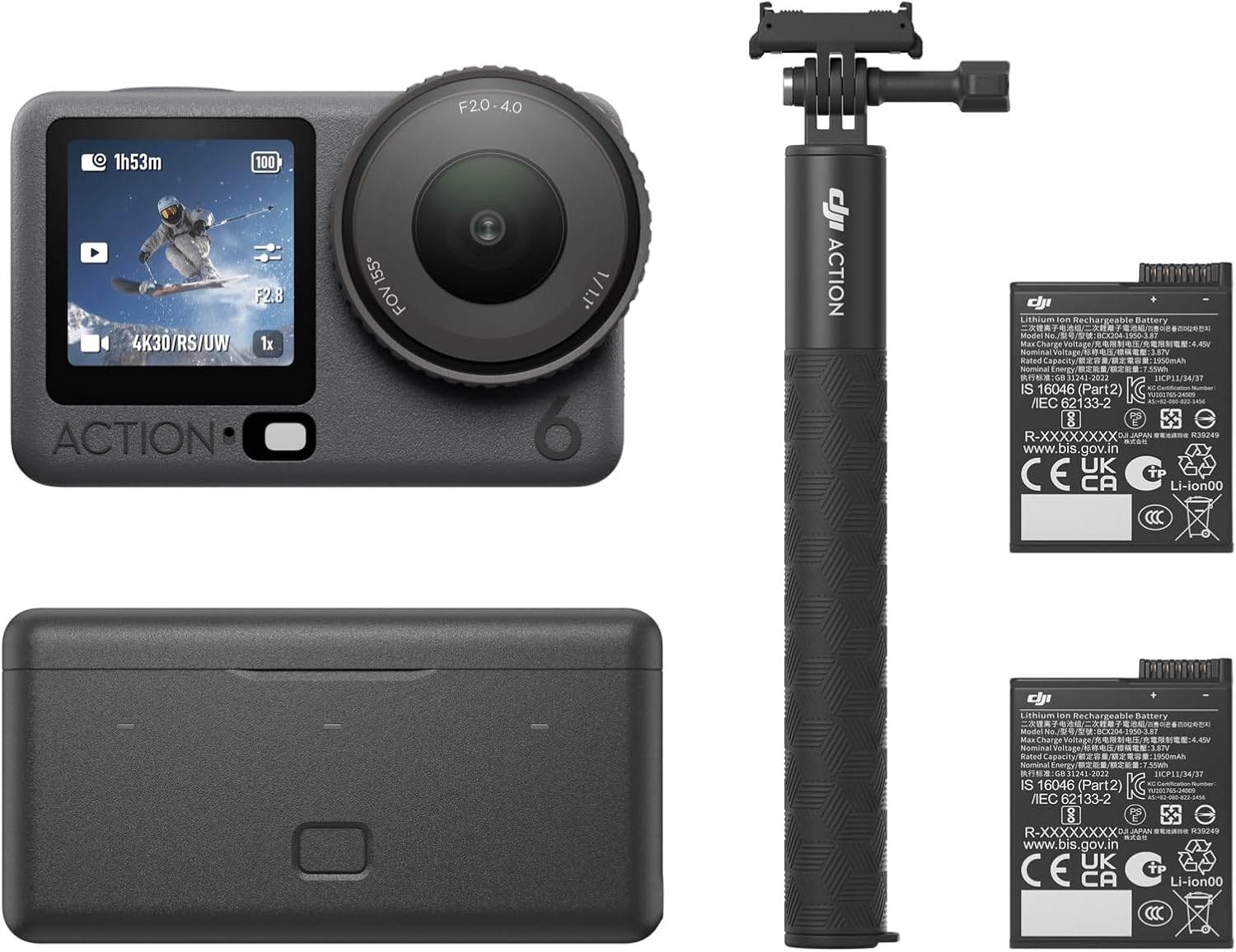 DJI Osmo Action 6 Enhanced Combo  Action Camera with 1/1.1″ Square Sensor  Variable Aperture of f/2.0–f/4.0  Extended Battery Life with 2 Batteries  Action Camera 8K for Extended Outdoor Filming
