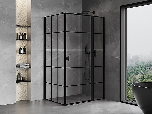 Mexen Mist T cabine de douche pivotante droite 105 x 85 cm, grille noire, noir - 8A4T-105-085-70-77-P
