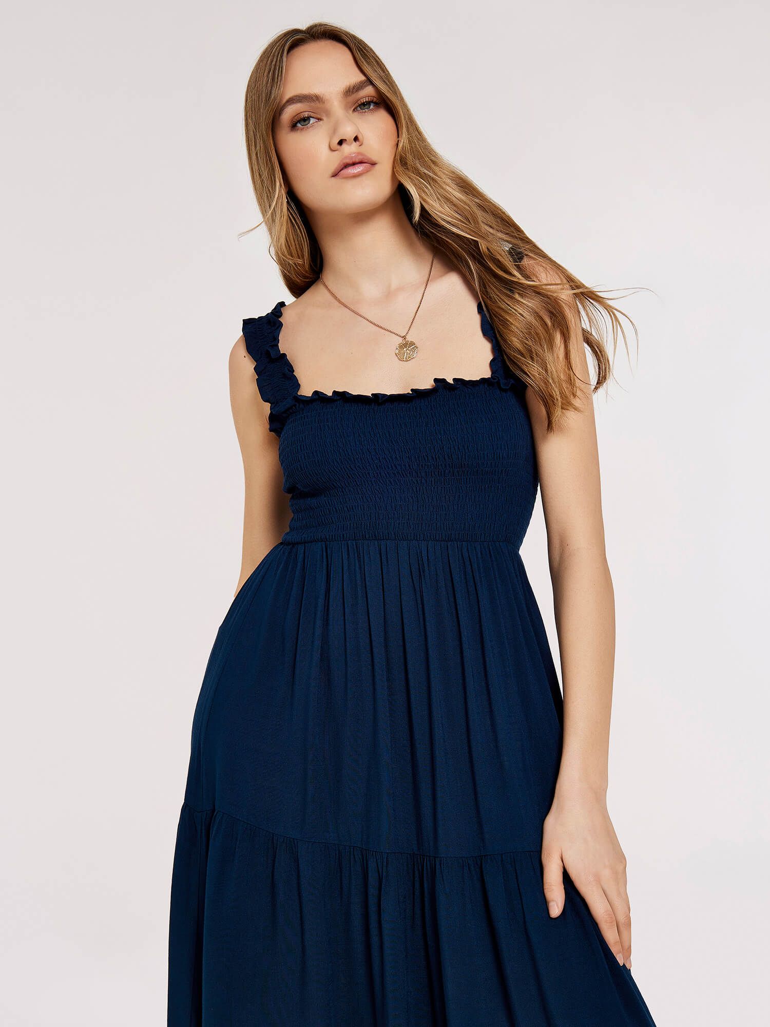 Apricot Smock Tiered Midi Dress