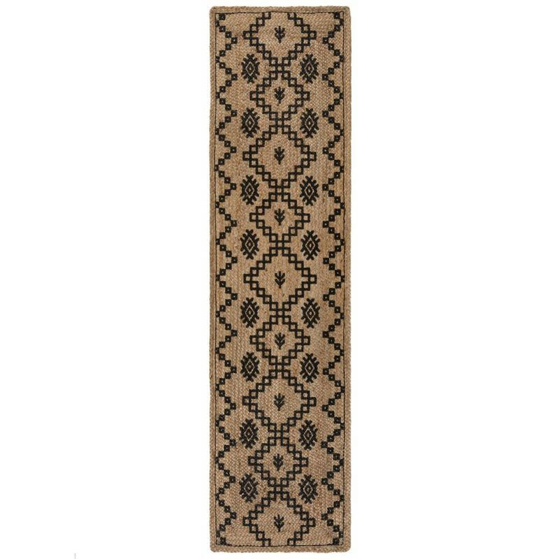 ROWEN - Tapis en jute naturel motifs losanges noirs 60 x 230