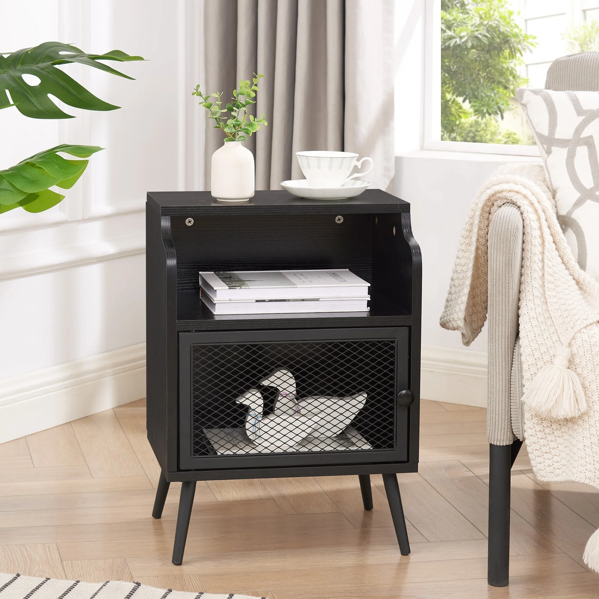 VECELO Mid CenturyEnd Tables with Storage Shelf, Brown Modern Nightstand/Bedside Table/Side Table/Sofa Table