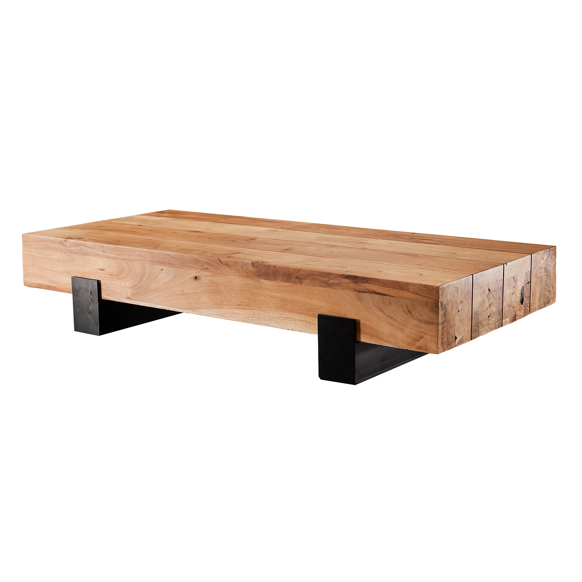 Stolik Kawowy 130 cm Drewno Akacjowe Metal Nowoczesny Brązowy Czarny